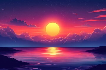 Enchanting Sunset View: Vibrant Ocean Landscape with Dramatic Sky Reflection