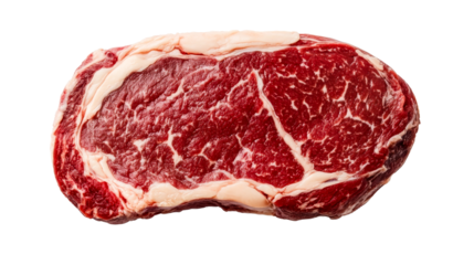 Ribeye steak with marbling on black background, cut out transparent