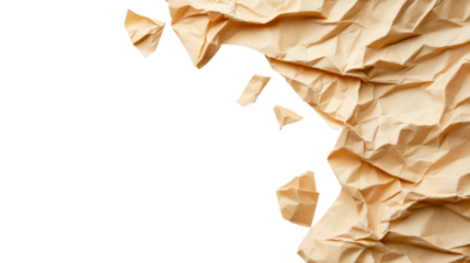 Torn, crumpled, and textured paper scattered on black, cut out transparent