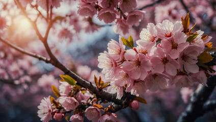 Obraz premium Pink sakura flowers blooming vibrantly.