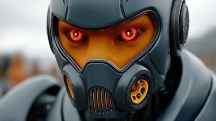 Fototapeta premium Futuristic combat robot clad in sleek metal armor, embodying the nextgen in security and military tech innovations.