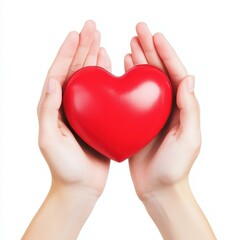Obraz premium Warm hands cradle a heart, symbolizing love and compassion, set against a pure white backdrop.