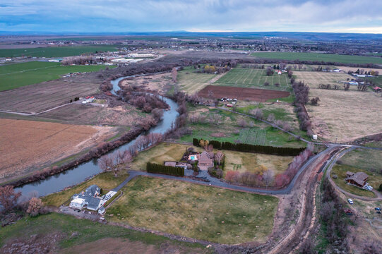 Farmland by the Umatilla River in Eastern Oregon near Hermiston.
