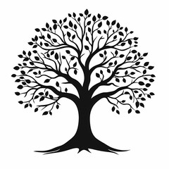 Obraz premium Botanical Silhouette: Black and White Tree Illustration Capturing Nature's Organic Beauty and Leaf Pattern in Tranquil, Eco-Friendly Design