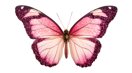 Glittering butterfly isolated against black background, cut out transparent