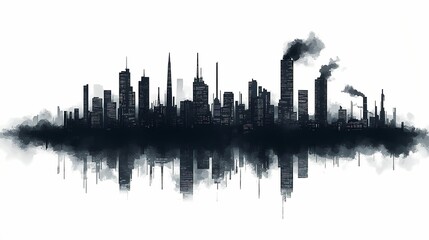 Cityscape Urban Skyline Silhouette with Reflection: Monochrome Architectural Nightscape – Eco-Awareness in Modern Metropolis