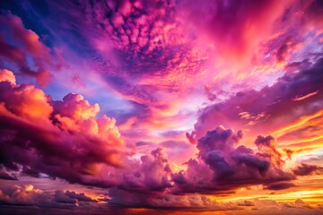 Fototapeta premium Breathtaking Pink and Purple Sunset Cloudscape Dramatic Low Light Sky Photography for a Stunning Visual Experience