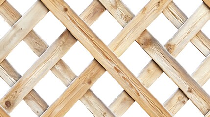 Close-up of a rustic wooden lattice structure with intricate crisscross patterns, showcasing natural textures and light wood tone, ideal for garden or architectural themes