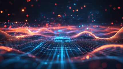 Fototapeta premium Abstract digital landscape of glowing particles and lines