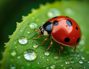 Fototapeta premium Ladybug in a Dewy Spiral