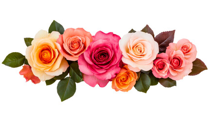 Obraz premium Floral arrangement with colorful roses, beautiful blossom, cut out transparent