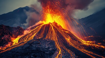 Volcano eruption landscape