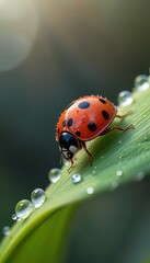 Fototapeta premium Ladybug in a Dewy Spiral