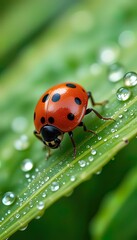Fototapeta premium Ladybug in a Dewy Spiral