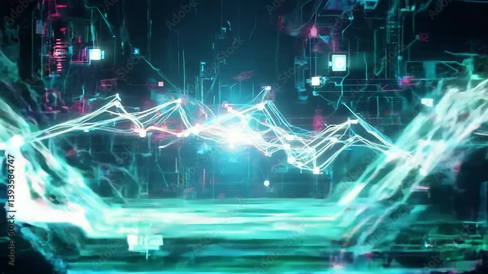 Wall mural abstract glitch overlay showing digital data flow