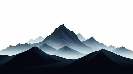 Minimalist Black and White Mountain Landscape Illustration: Abstract Nature Silhouette with High Contrast and Geometric Peaks
