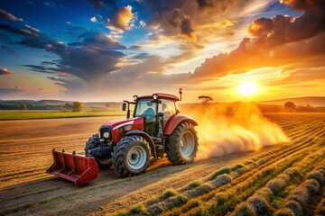 Obraz premium Closeup Aerial View of a Powerful Agricultural Tractor with Loader Bucket Detailed Drone Imagery for Agricultural