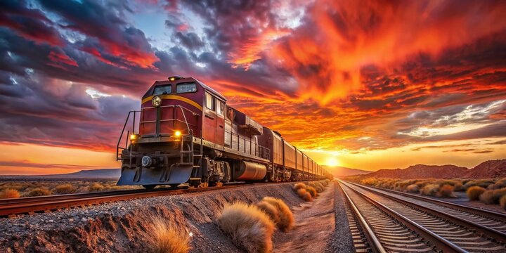 Majestic Mining Train in the Australian Outback A Powerful Symbol of Industrial Strength and Natural Beauty