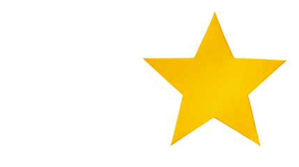 Golden star shines on black background, festive cutout transparent