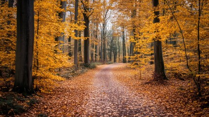 Fototapeta premium Autumn forest path golden leaves