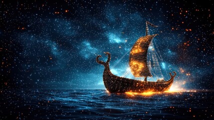 Celestial Voyage: A Viking Ship Under a Starry Sky