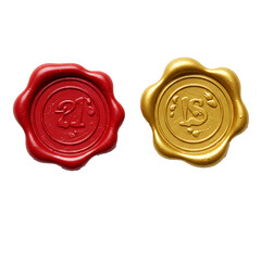 red and gold wax seal isolated white background 