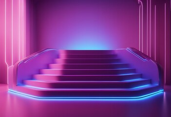 abstract background arch 3d stage neon stairs blue steps light podium fashion rounded design empty glowing render performance ultraviolet three-dimensional black temple theatre minimal gate show
