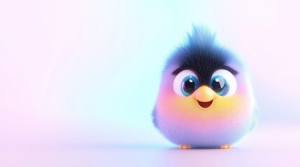 Obraz premium Adorable cartoon bird, soft pastel colors, cute and playful
