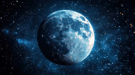Fototapeta premium Celestial Serenity: A mesmerizing view of the moon amidst a cosmic canvas of stars and nebulae, evoking a sense of wonder and tranquility.