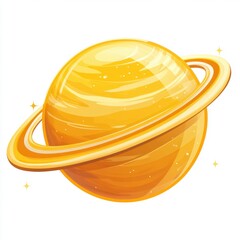 Isolated Yellow Ringed Planet Icon on White Background Graphic Illustration of a Ringed Gas Giant Planet Suitable for Educational Material