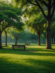Relaxing park landscape with green texture.