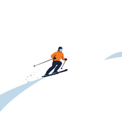 Skier in motion on snowy slope with minimal design style vector illustration