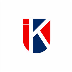 Letter I U K logo design with British flag color concept.