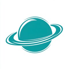 Teal Planet Icon with Rings on White Background Space Theme Celestial Symbol Astronomy Concept Minimalist Design Isolated Graphic for Decorative Art