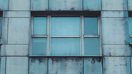 Architectural Minimalism: A close-up shot of a building exterior reveals the striking geometry of a window and its surrounding textured facade.