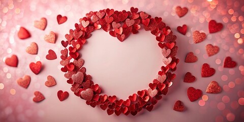Obraz premium Romantic Round Heart Frame with Red Glitter on a Soft Pink Background Perfect for Valentines Day Anniversaries or