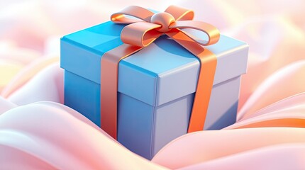 Obraz premium A decorated gift box resting on soft flowing and colored fabrics