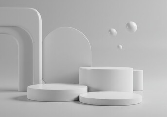 White product display podiums for minimalist presentation isolated on white background