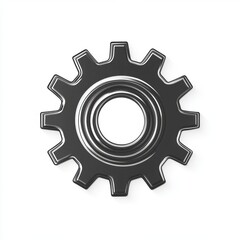 Grey Metallic Gear Icon on White Background