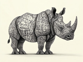 Fototapeta premium A unique artistic representation of a rhinoceros showcasing intricate line work and detailed textures.