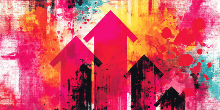 Bold Abstract Art Featuring Arrows in Vivid Pink Orange and Teal Colors Inspiring Upward Movement Symbolizing Growth Improvement and Positive Dynamic Energy Flow