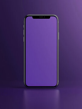 Sleek frameless smartphone with a vibrant purple screen presented against a softly lit matching gradient background.