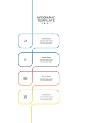 4 Steps elements placed in vertical row. Concept of 4 successive steps of project development process. Flat infographic design template. Simple vector illustration for business analytics.