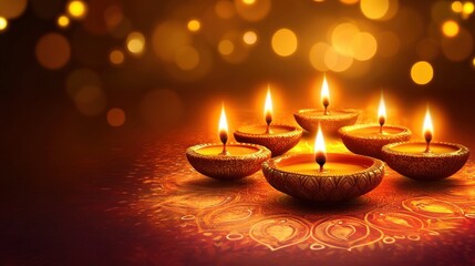 Beautifully illuminated diyas glowing brightly during the festival of lights