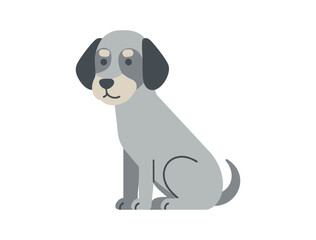 Gray Sitting Dog Flat Vector Illustration