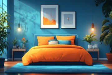 Modern Colorful Bedroom Design with Cozy Furniture and Stylish Decor Elements