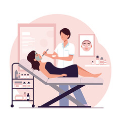 Spa treatment scene showing facial care process in flat vector art style