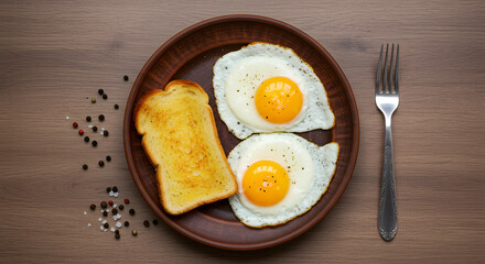 Flat-Lay of Fried Eggs and Toast with Morning Light
