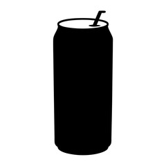 A black and white silhouette of an aluminum can with a straw in it
