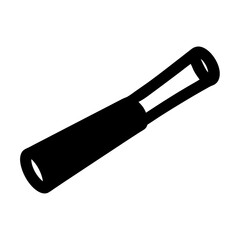 A simple black silhouette of a telescope or spyglass viewed at an angle